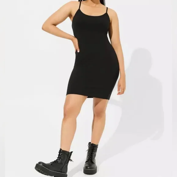 black cami dress mini Black Satin Mini Dress - Babydoll Cami Dress main image 0